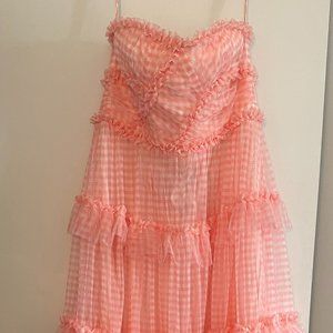 Needle & Thread Caroline Strapless Ruffled Tiered Gingham Tulle Gown